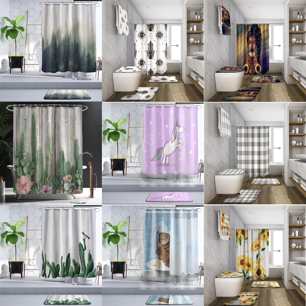 Wholesale OEM Design Polyester Waterproof Mildew Resistant Antimicrobia 3D Custom Printed Shower Curtain Wholesale-Curtain